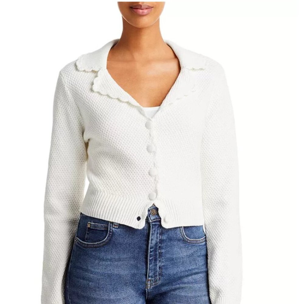NWT English Factory | Scallop edge crop cardigan in ivory, Size Small